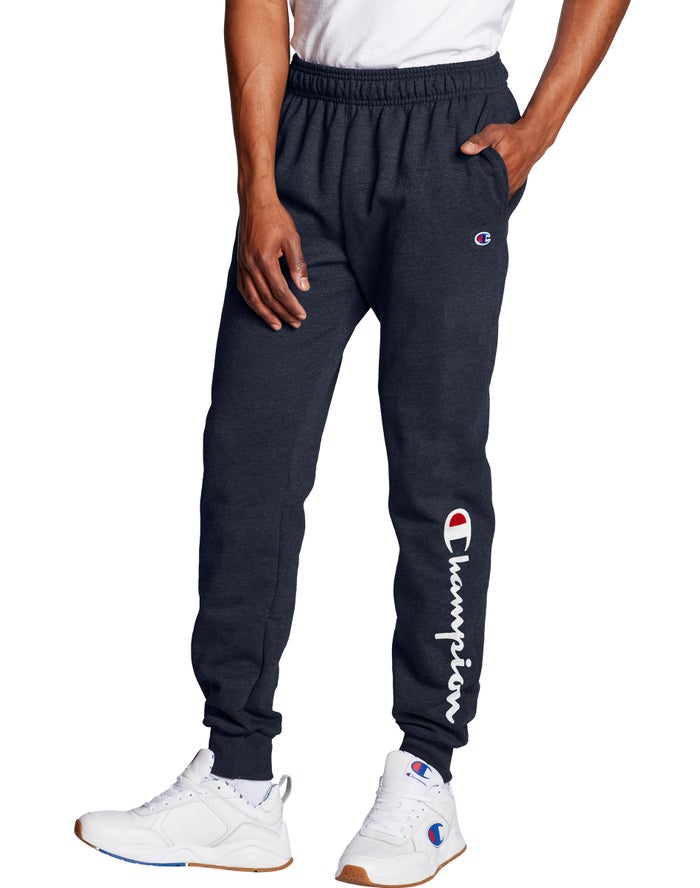 Pantaloni Jogging Champion Powerblend Fleece Script Logo Barbati Bleumarin - Romania TESMRCI-95